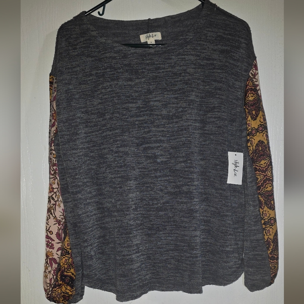 NWT Style And Co Gray Sweater With Boho Sleeves, Size S